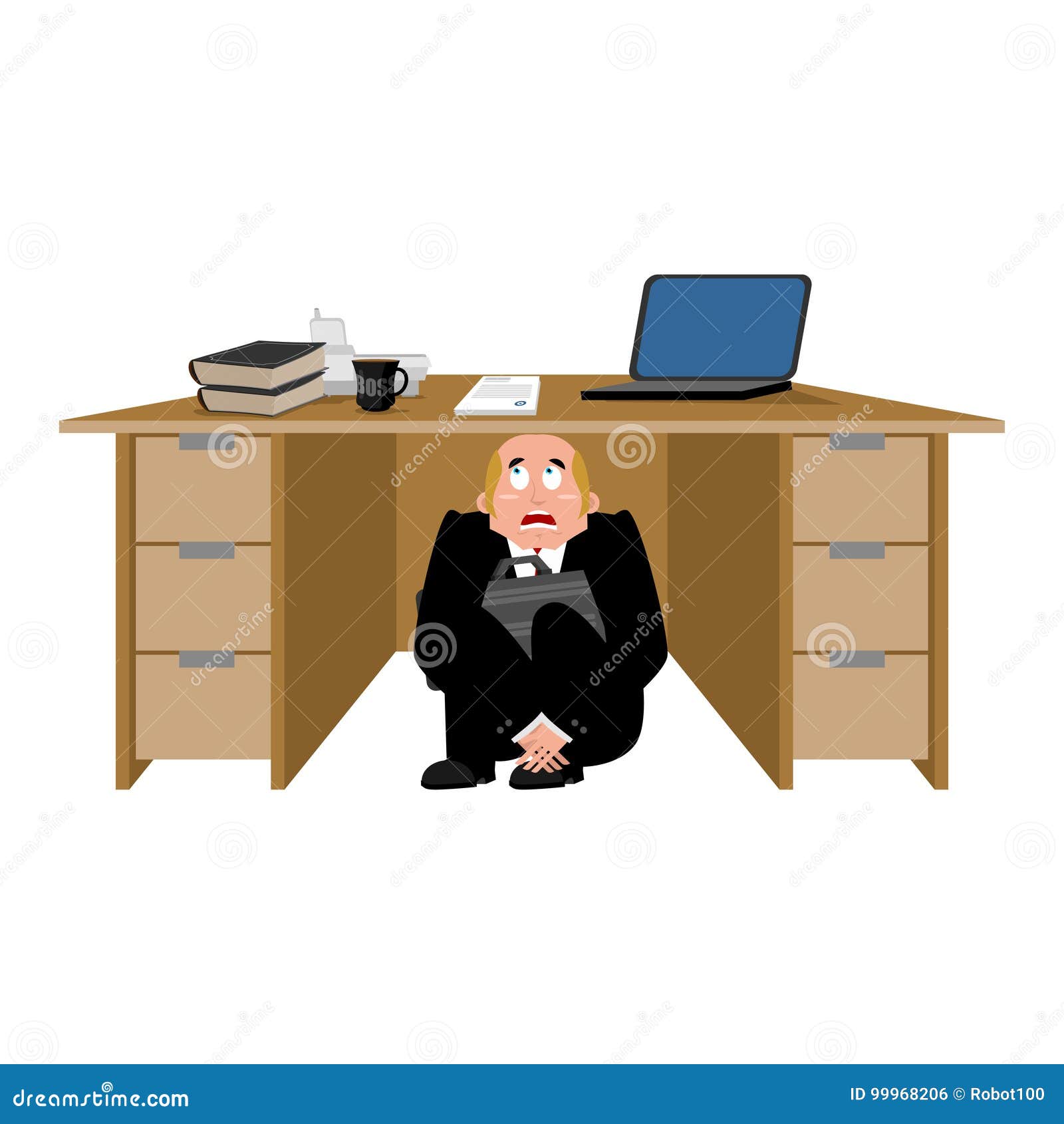 Businessman Scared Under Table Frightened Business Man Under Work