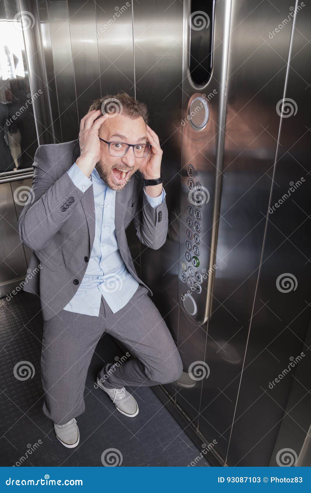 Businessman Screaming in the Elevator Stock Image Image of portrait