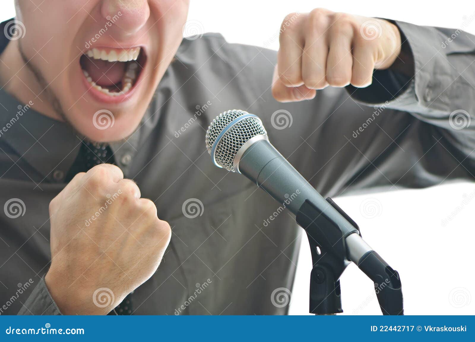 Businessman Screaming in Microphone Stock Image Image of party, music