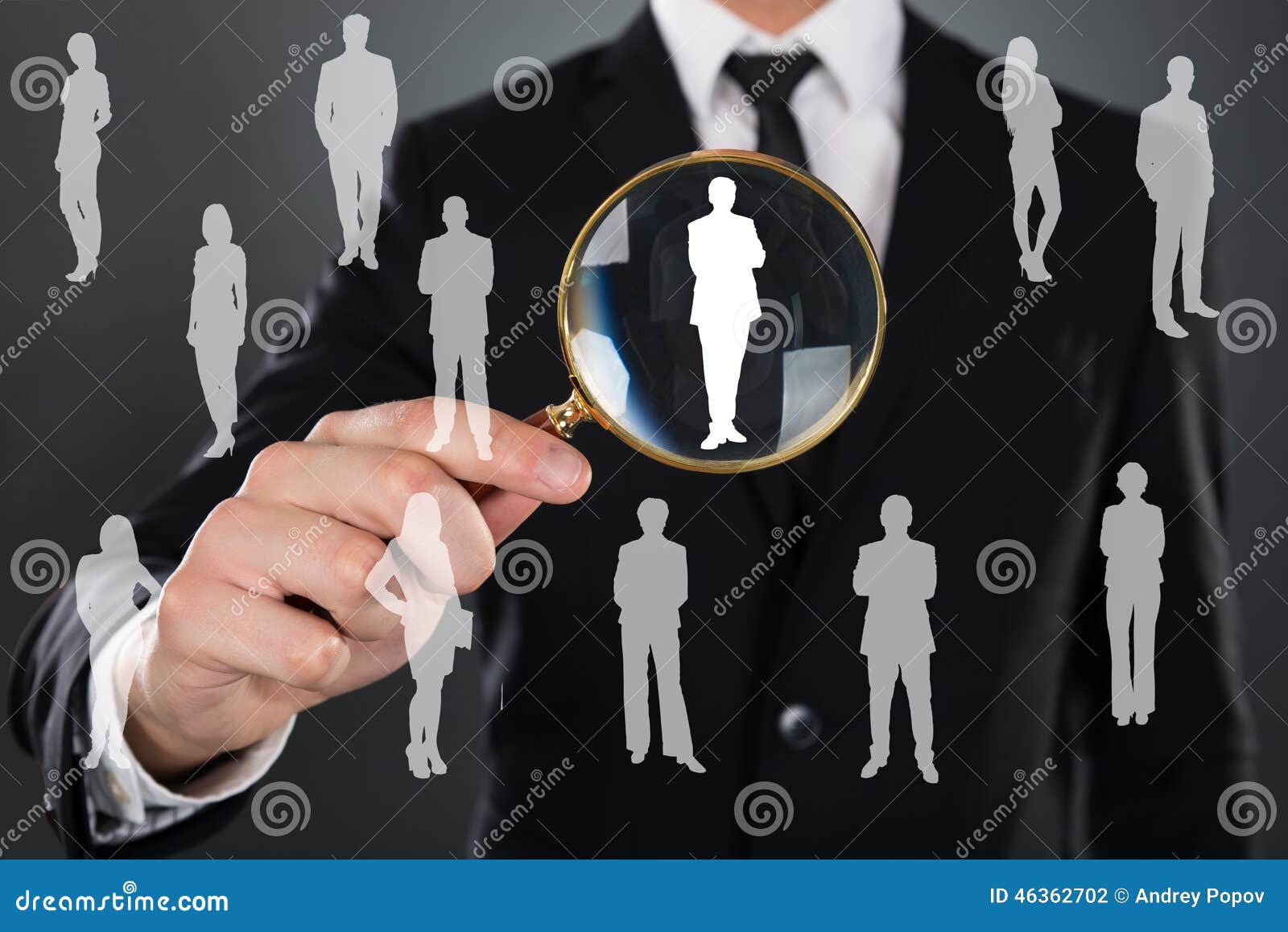 businessman searching candidate with magnifier