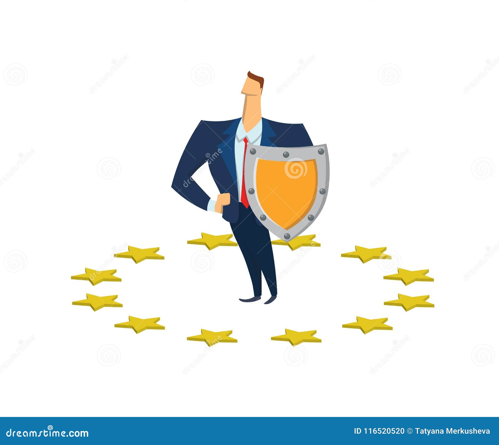businessman with a shield in circle of eu stars. gdpr, rgpd, dsgvo, dpo. flat  .  on white