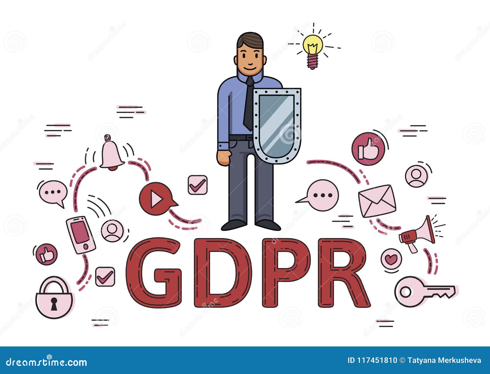businessman with a shield among internet and social media s. general data protection regulation. gdpr, rgpd, dsgvo