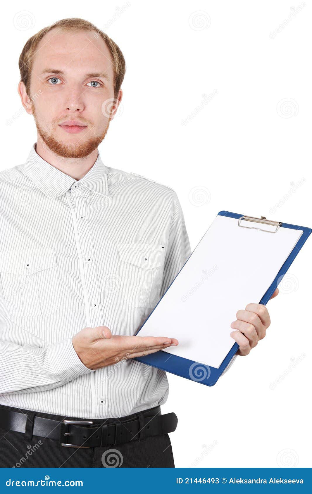 businessman in shirt showing document 
