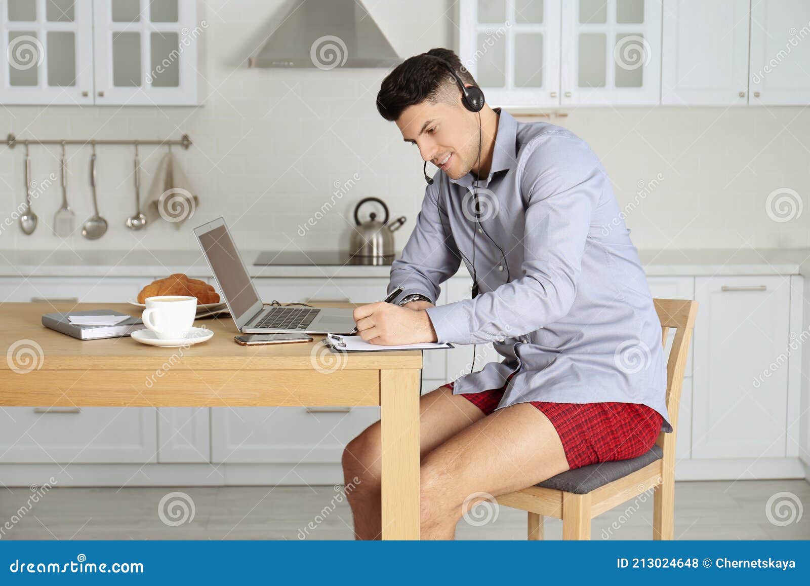 Businessman in Shirt and Underwear Working at Home Stock Photo - Image ...