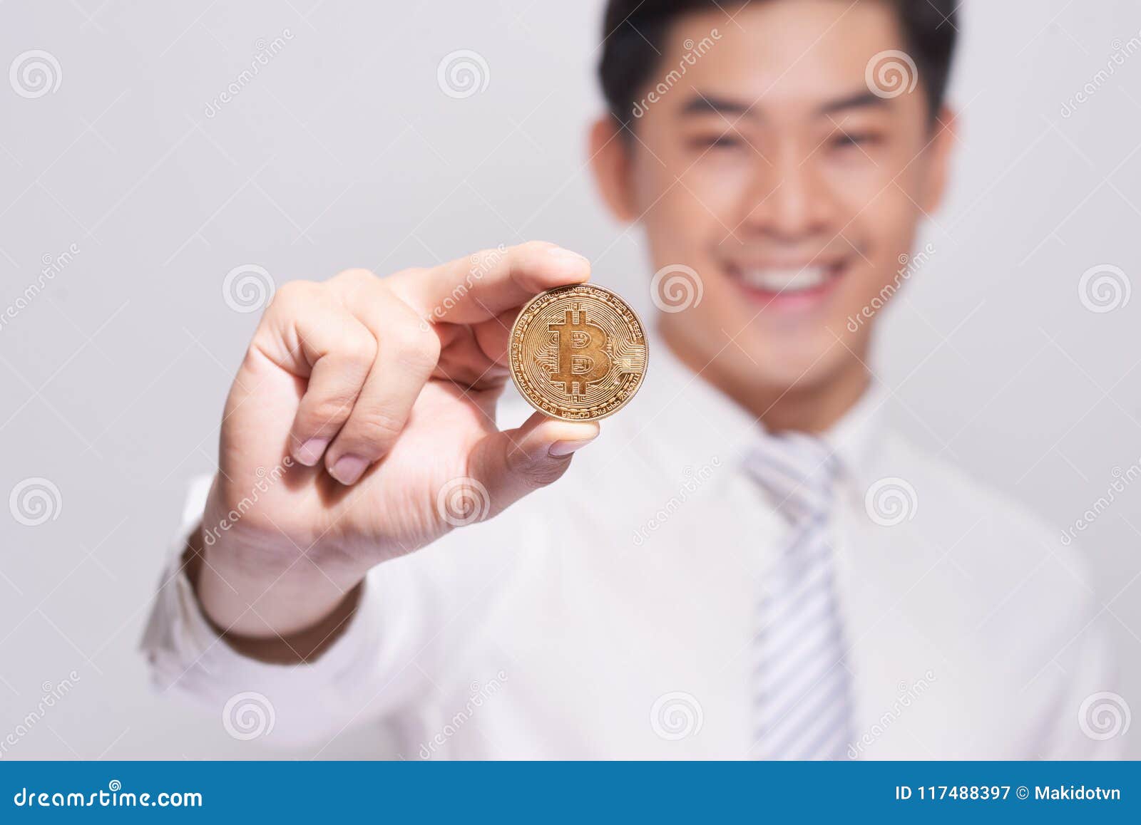 Businessman Show Bitcoin Gold Coin Confident New Investment In Stock Image Image Of Gold Money 117488397