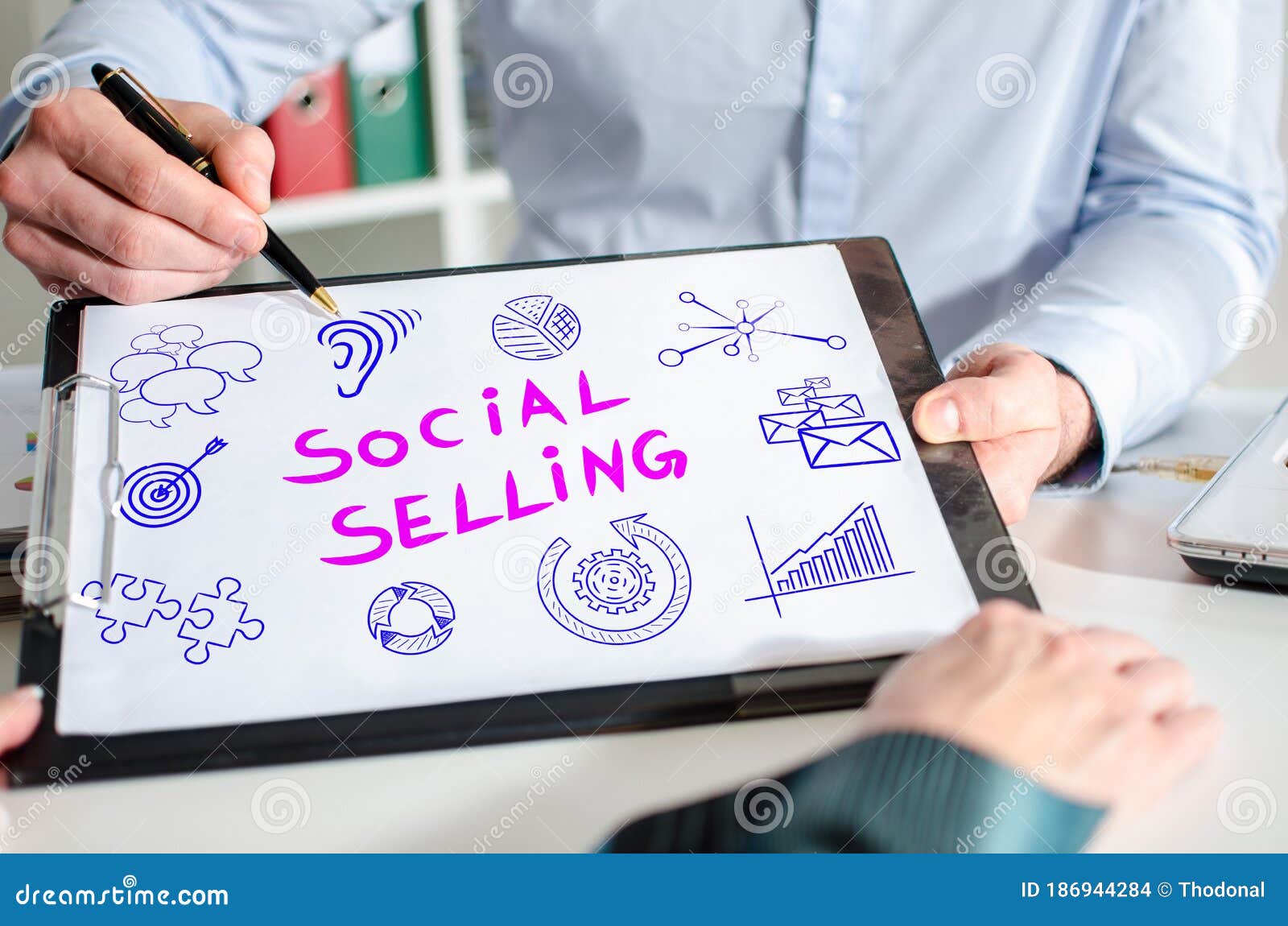 social selling concept on a clipboard