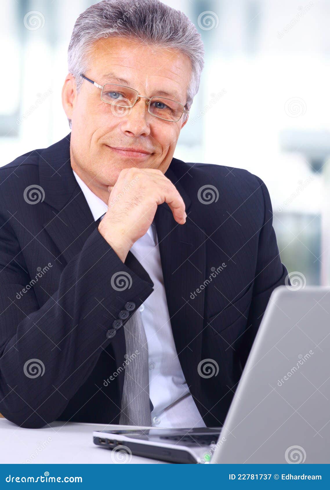 Businessman Sitting at Desk Stock Image Image of color, happy 22781737
