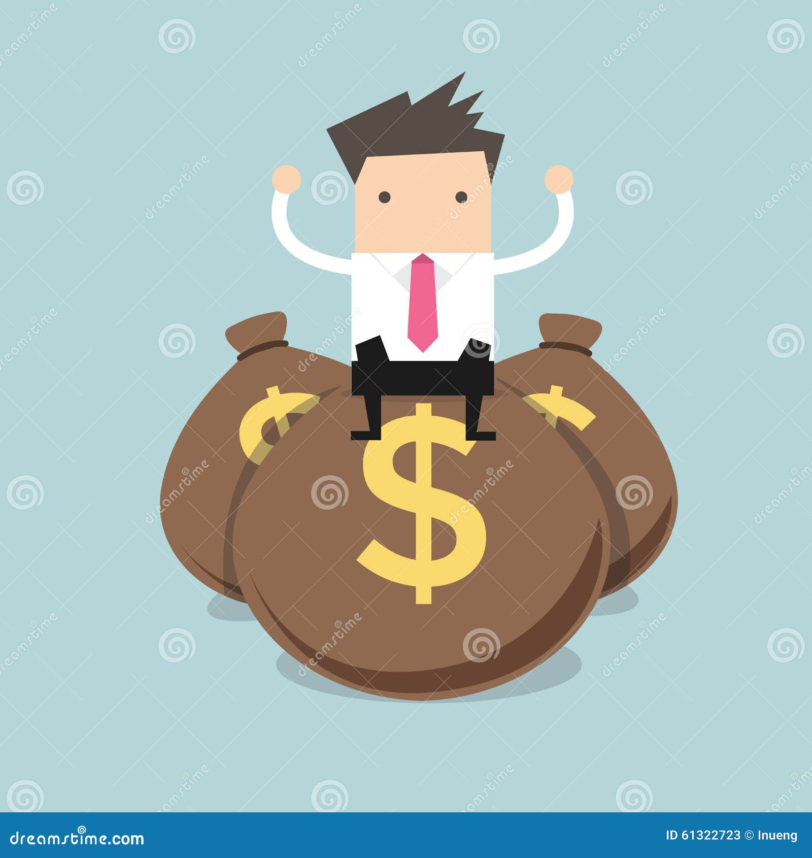 Businessman Sitting on Top of a Pile of Dollar Money Bags Stock Vector ...