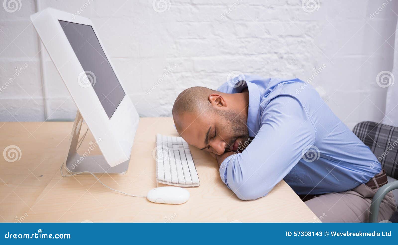 Businessman Sleeping By Computer At Desk Stock Image Image Of