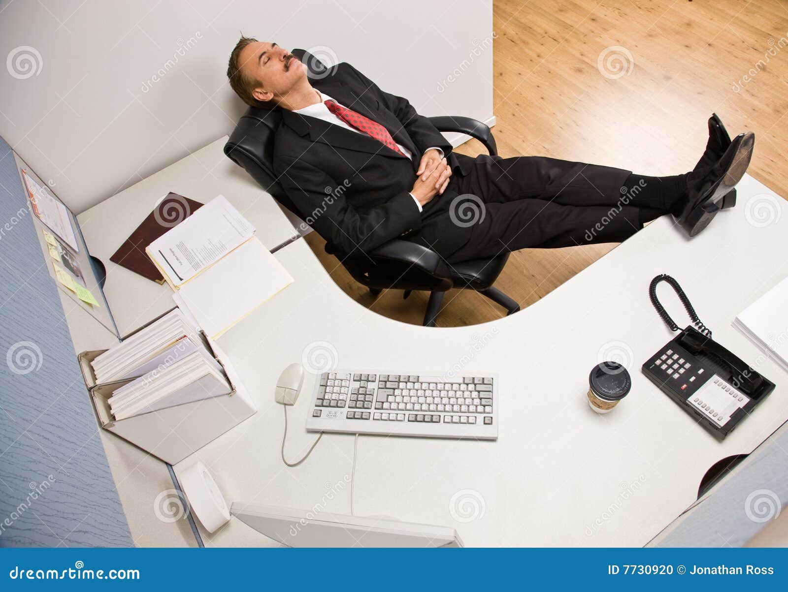 Businessman Sleeping at Desk with Feet Up Stock Photo Image of