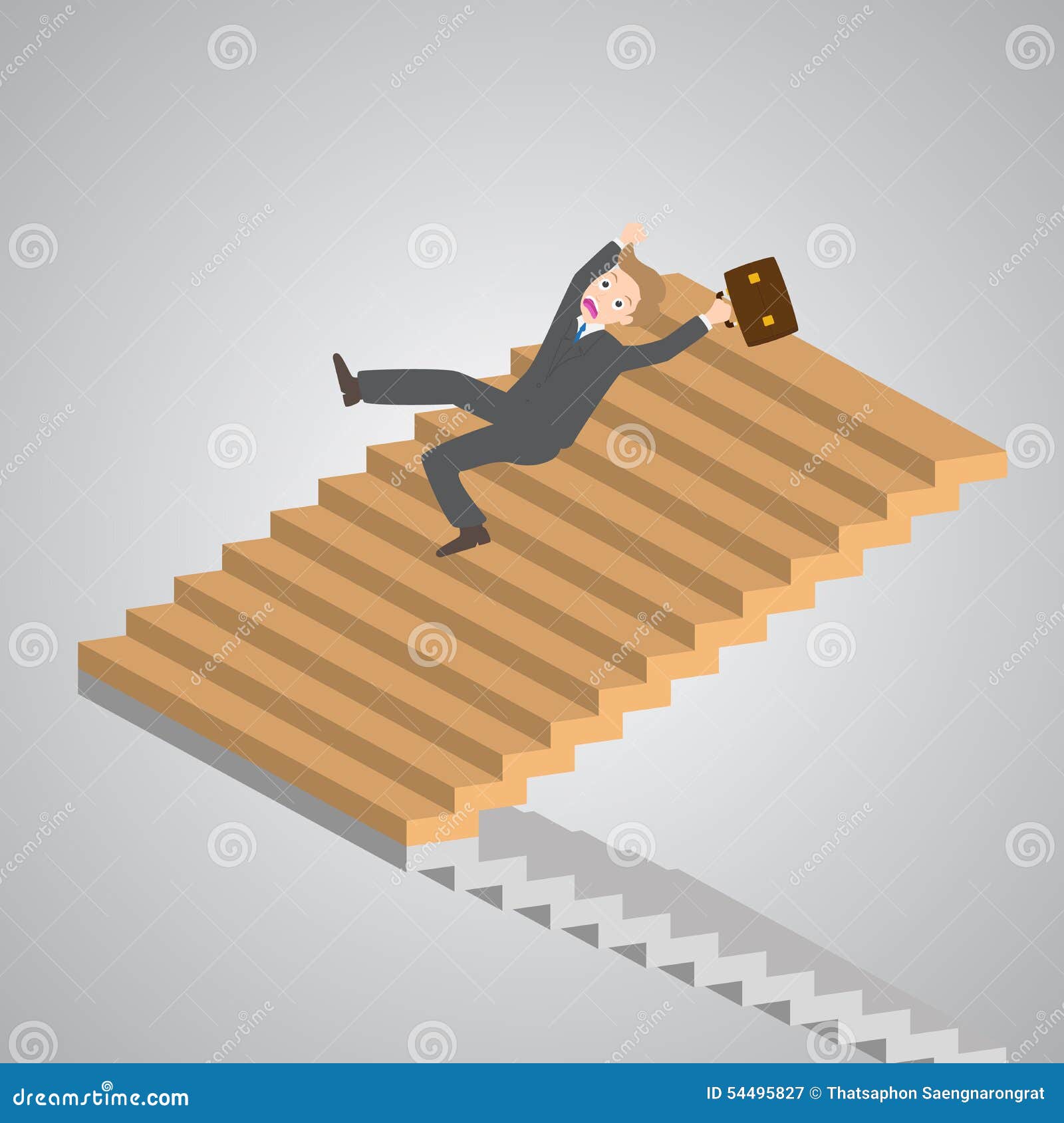 Businessman Slipping Down on the Stairs, , Illustration Stock Vector