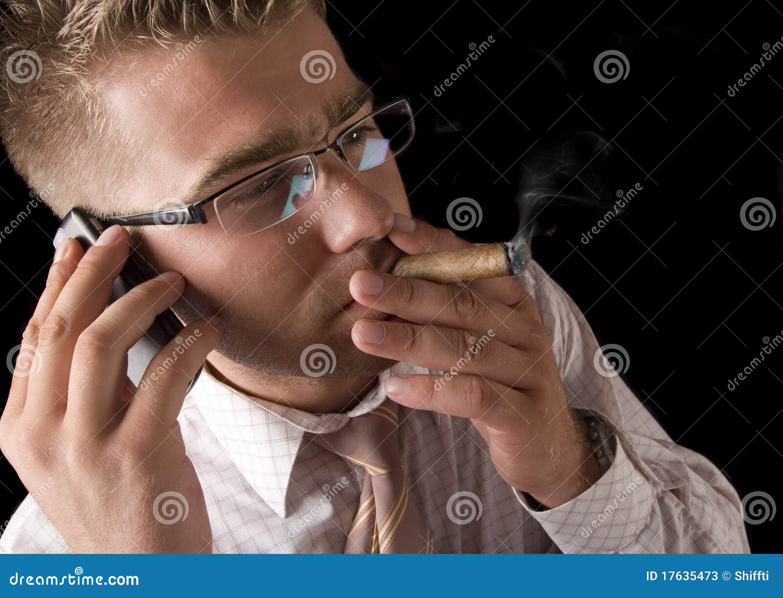 Businessman smoking cigar stock image. Image of manager 17635473