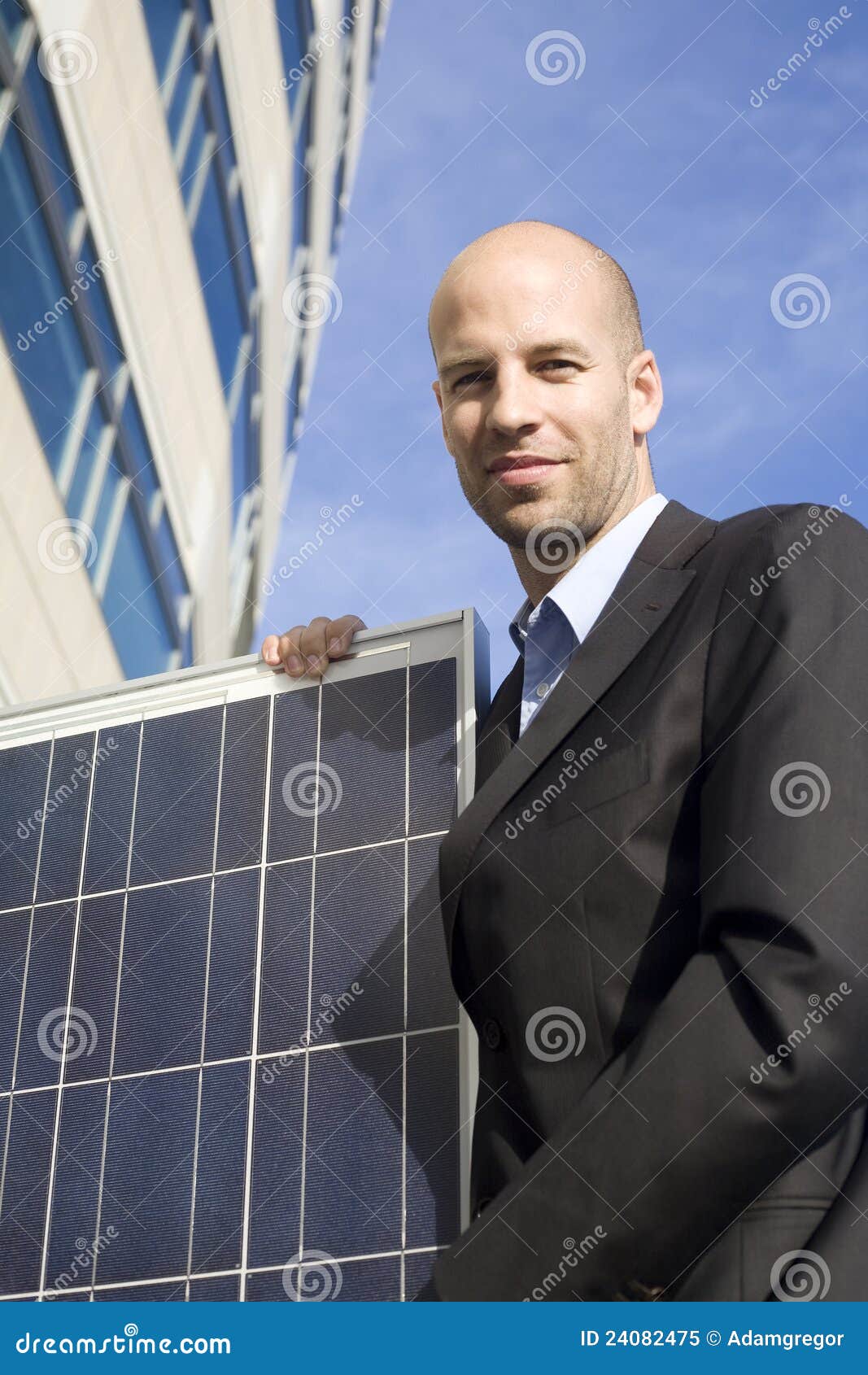 Businessman with Solar Panel Stock Image Image of positive, light