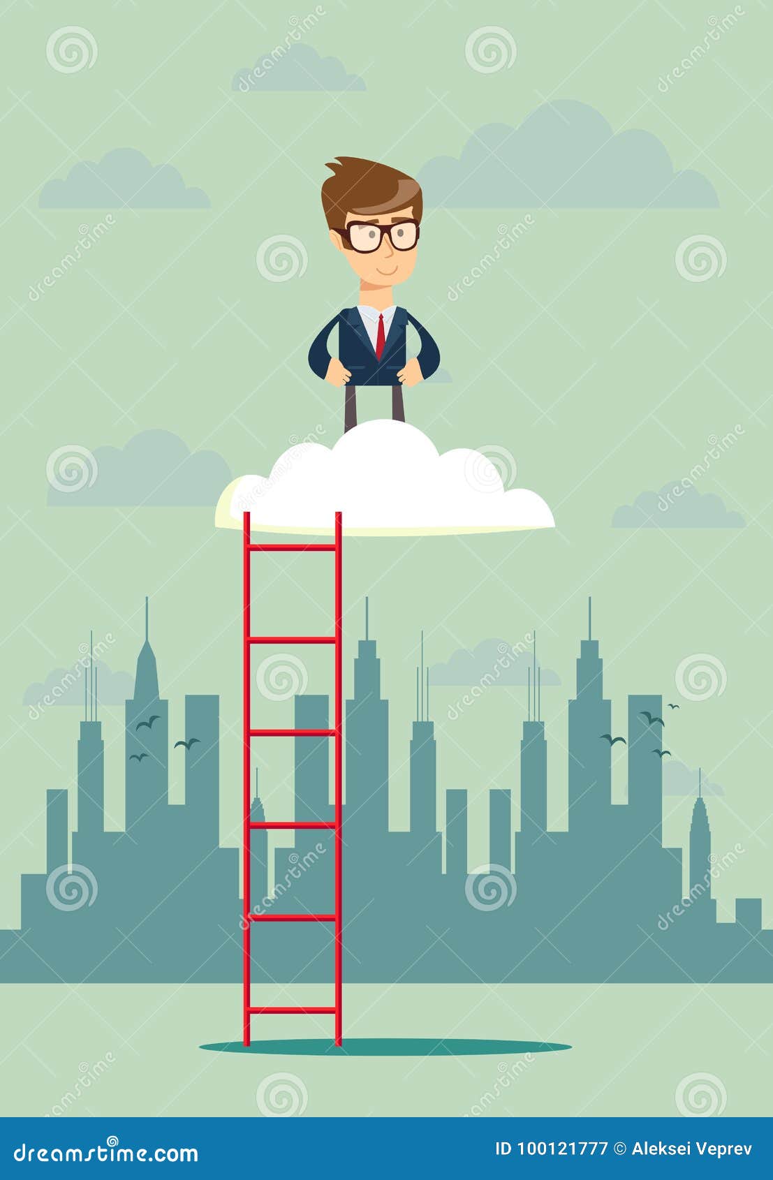 Businessman Standing in a Cloud on Top Stock Vector - Illustration of ...