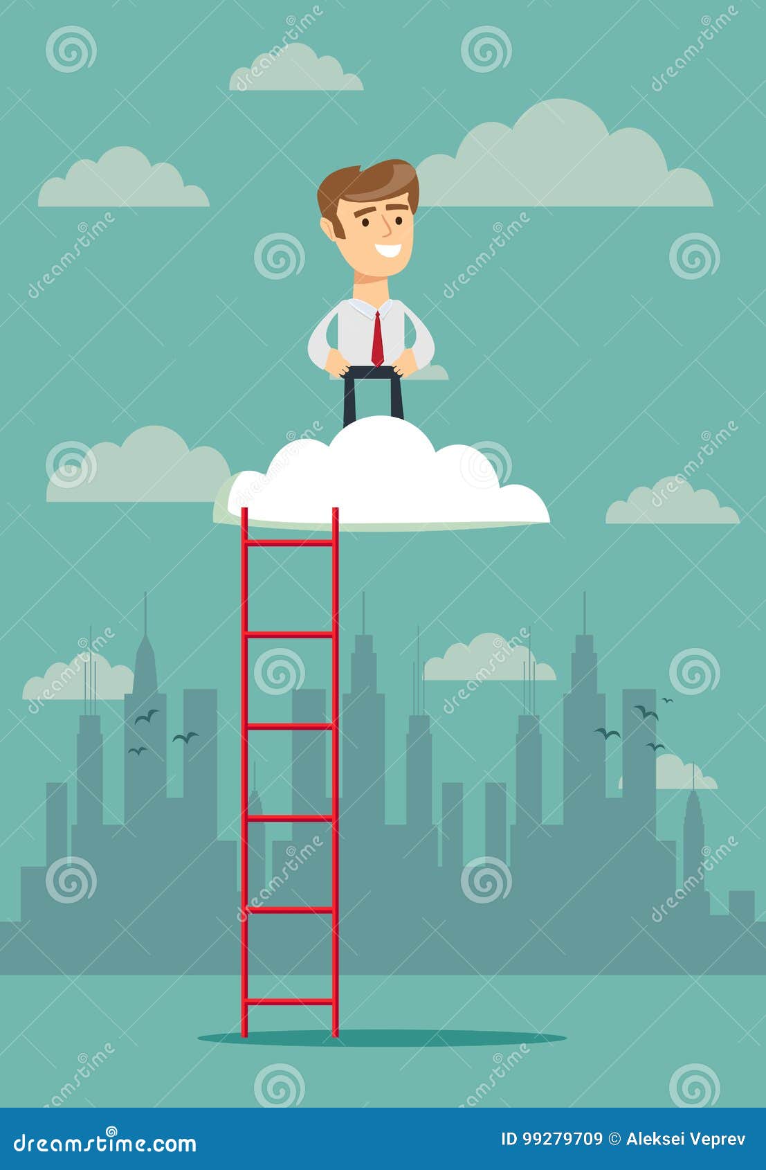 Businessman Standing in a Cloud on Top Stock Vector - Illustration of ...