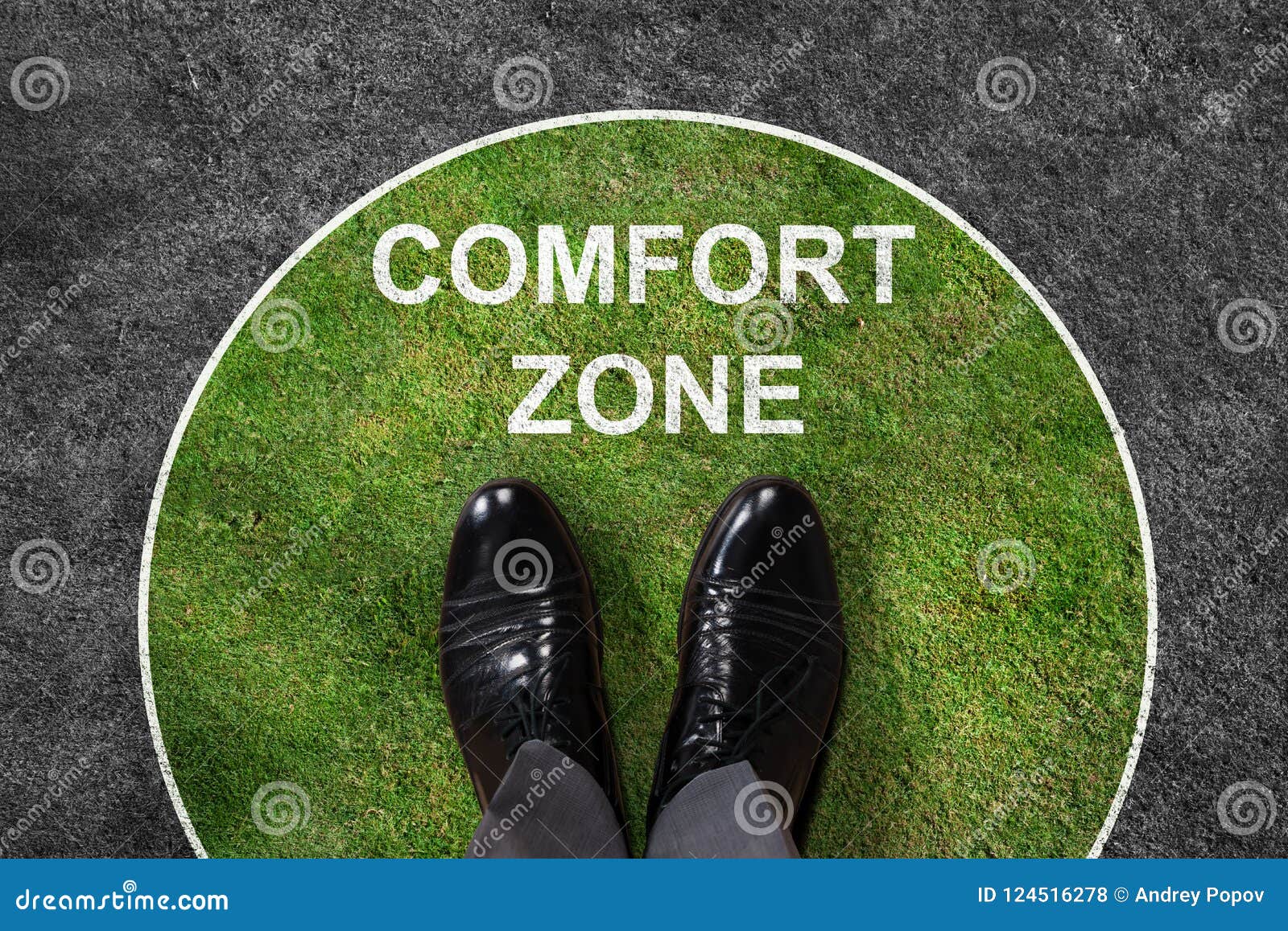 businessman standing in comfort zone text