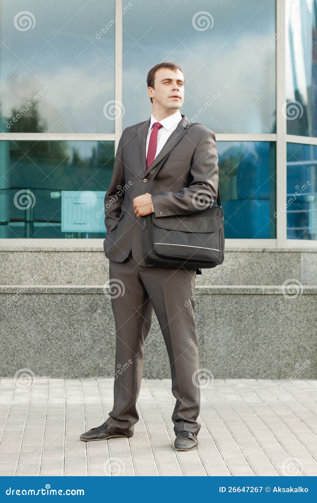 Businessman Standing With Laptop Bag Over Shoulder Stock Image Image