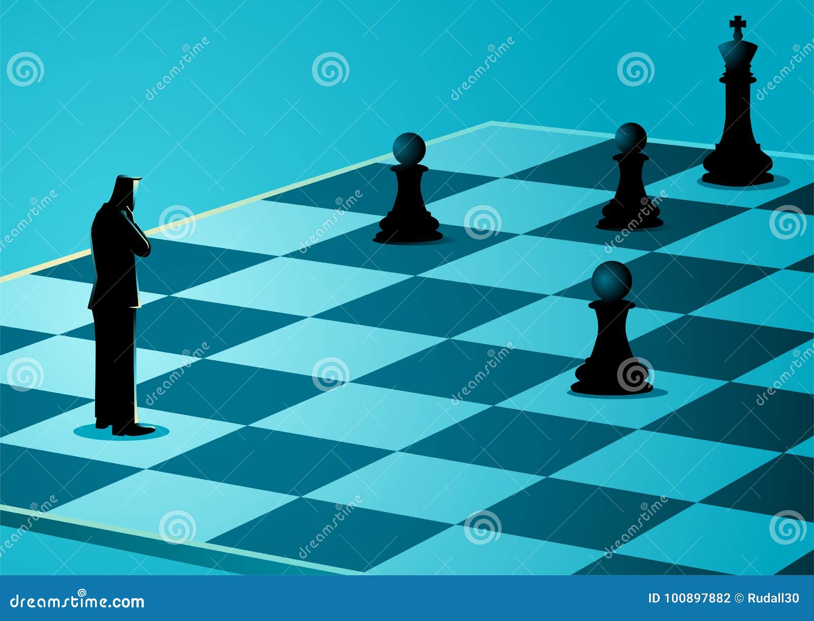 Businessman Standing while Thinking on Chessboard Stock Vector ...