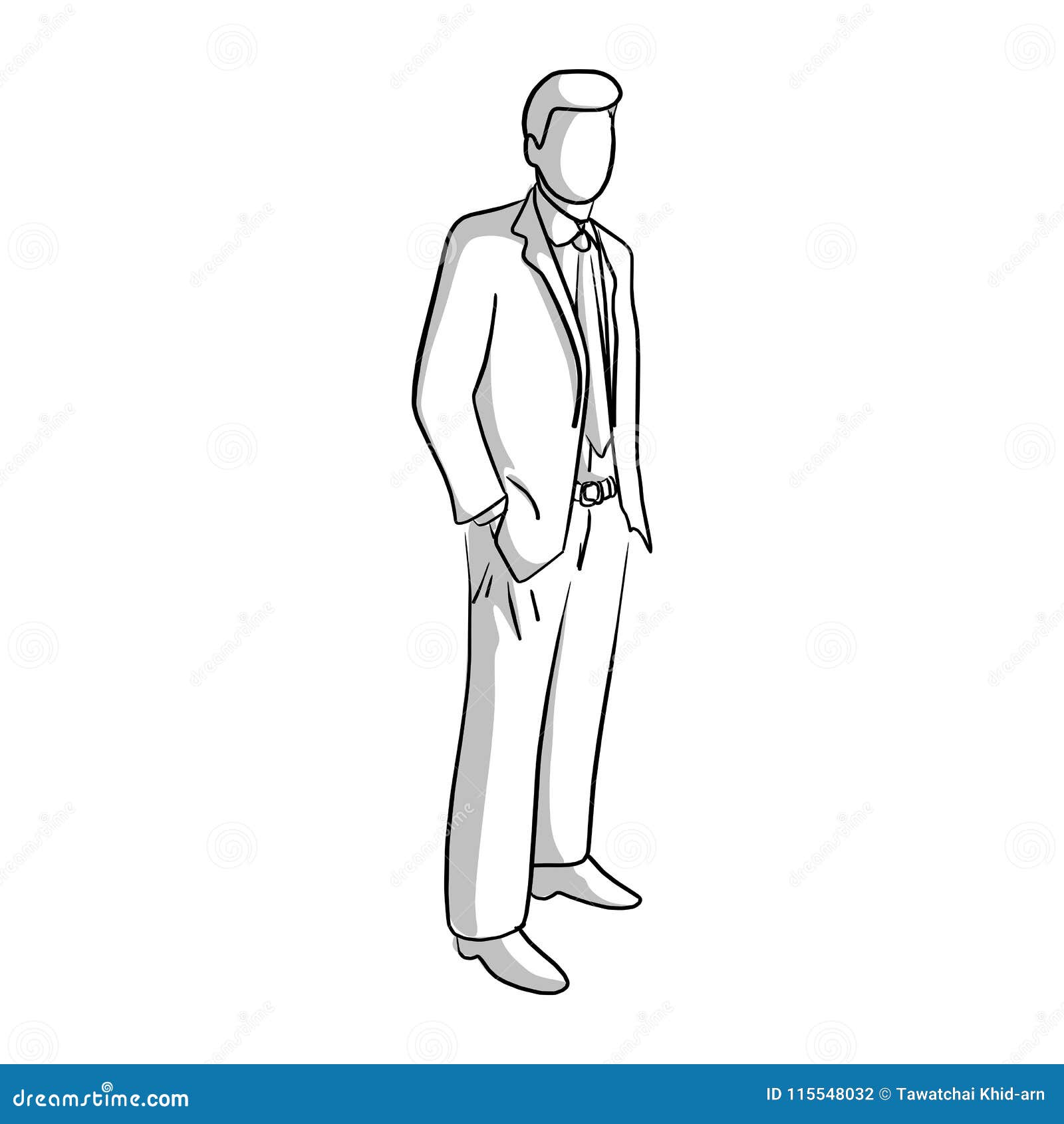 Hand Drawn Cartoon Man From Back View  Young Male Character Standing With  Hands In Front Pockets Seen From Behind Isolated Flat Drawing  Vector  Illustration Royalty Free SVG Cliparts Vectors And