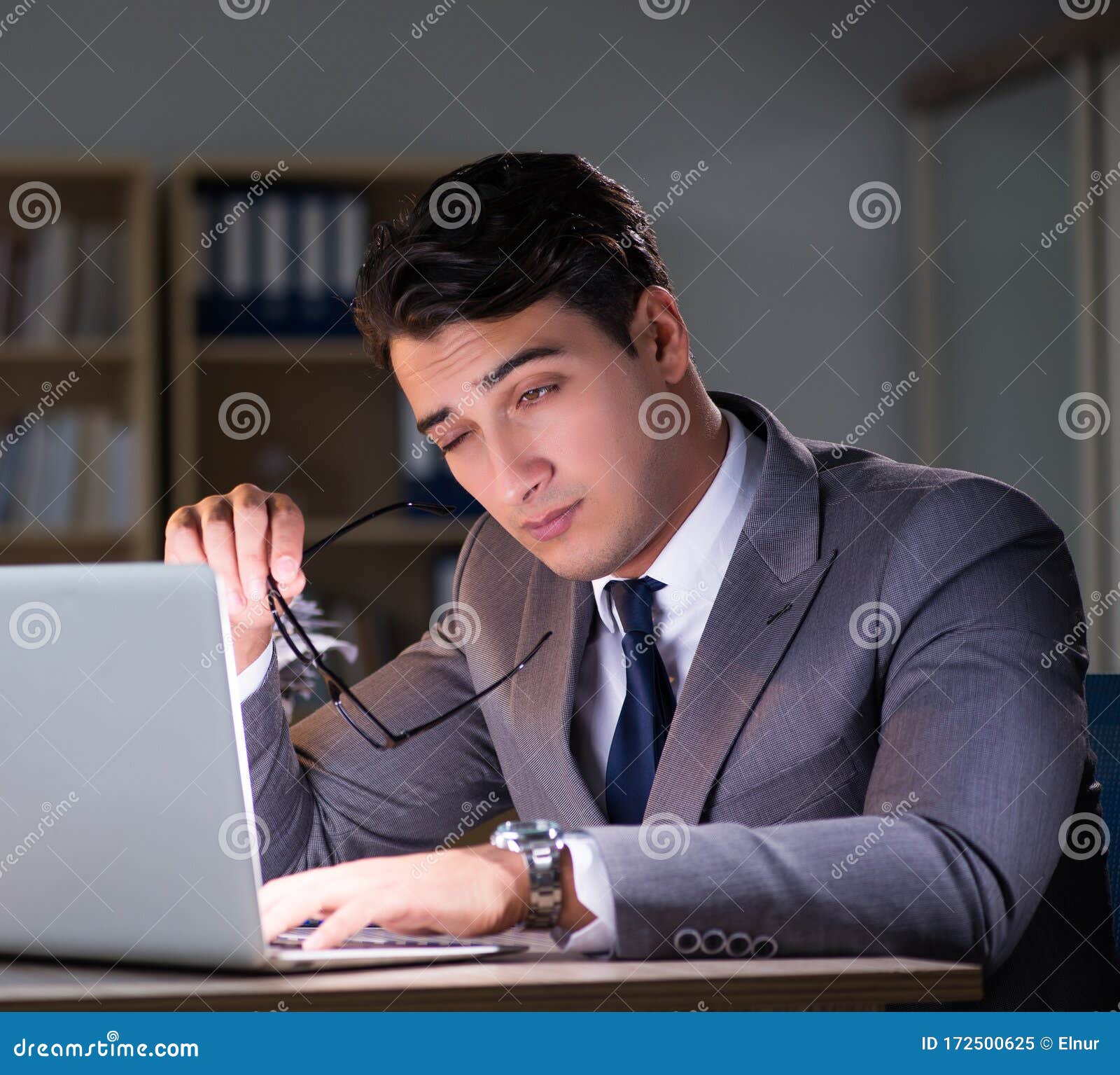 Businessman Staying in the Office for Long Hours Stock Image Image of