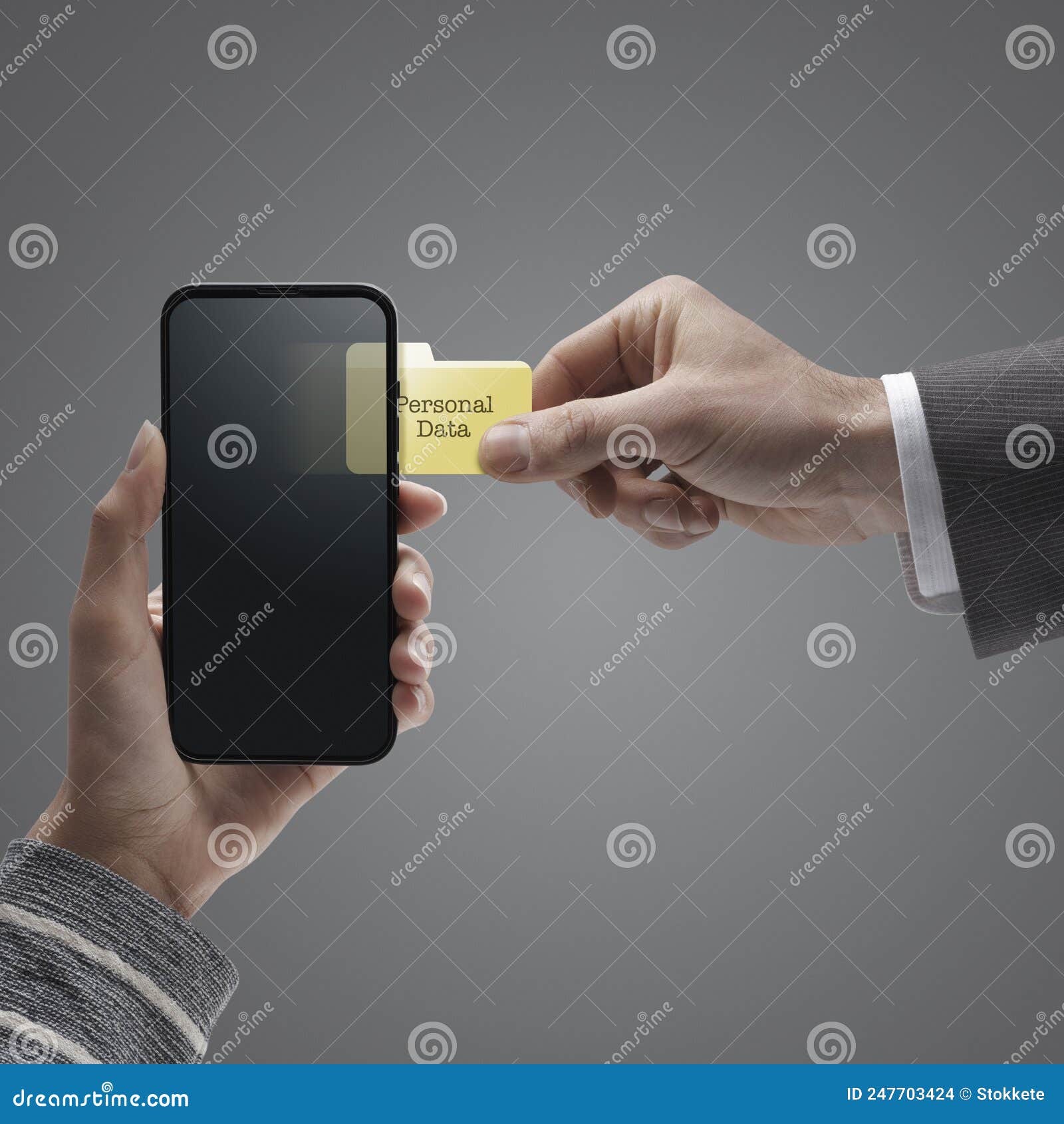 businessman stealing a user`s personal data
