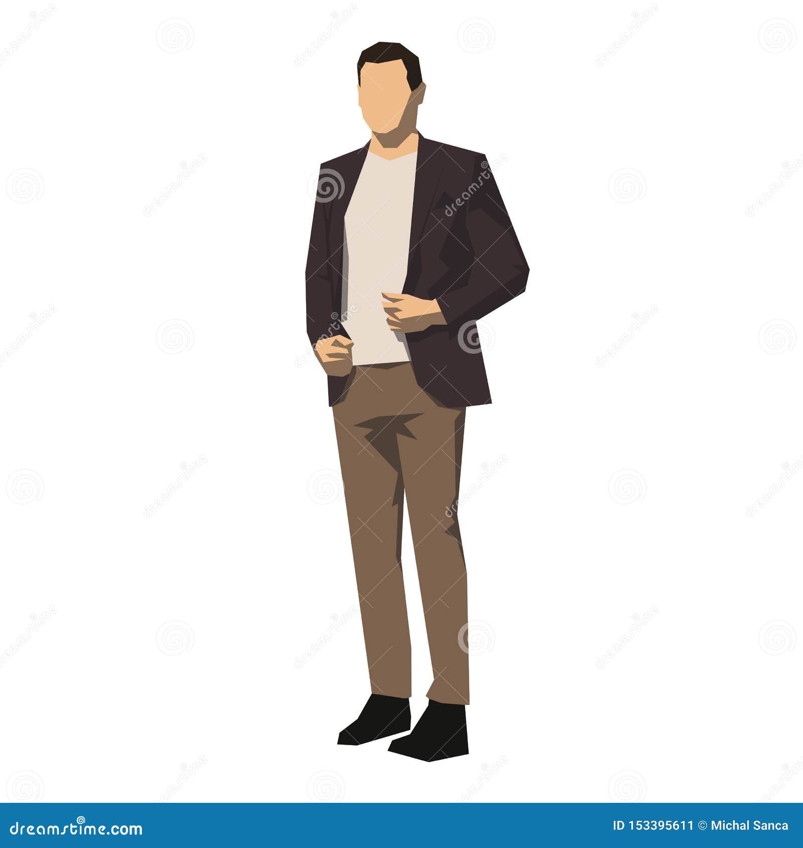 Businessman in Suit Standing, Flat Design Geometric Vector Illustration ...