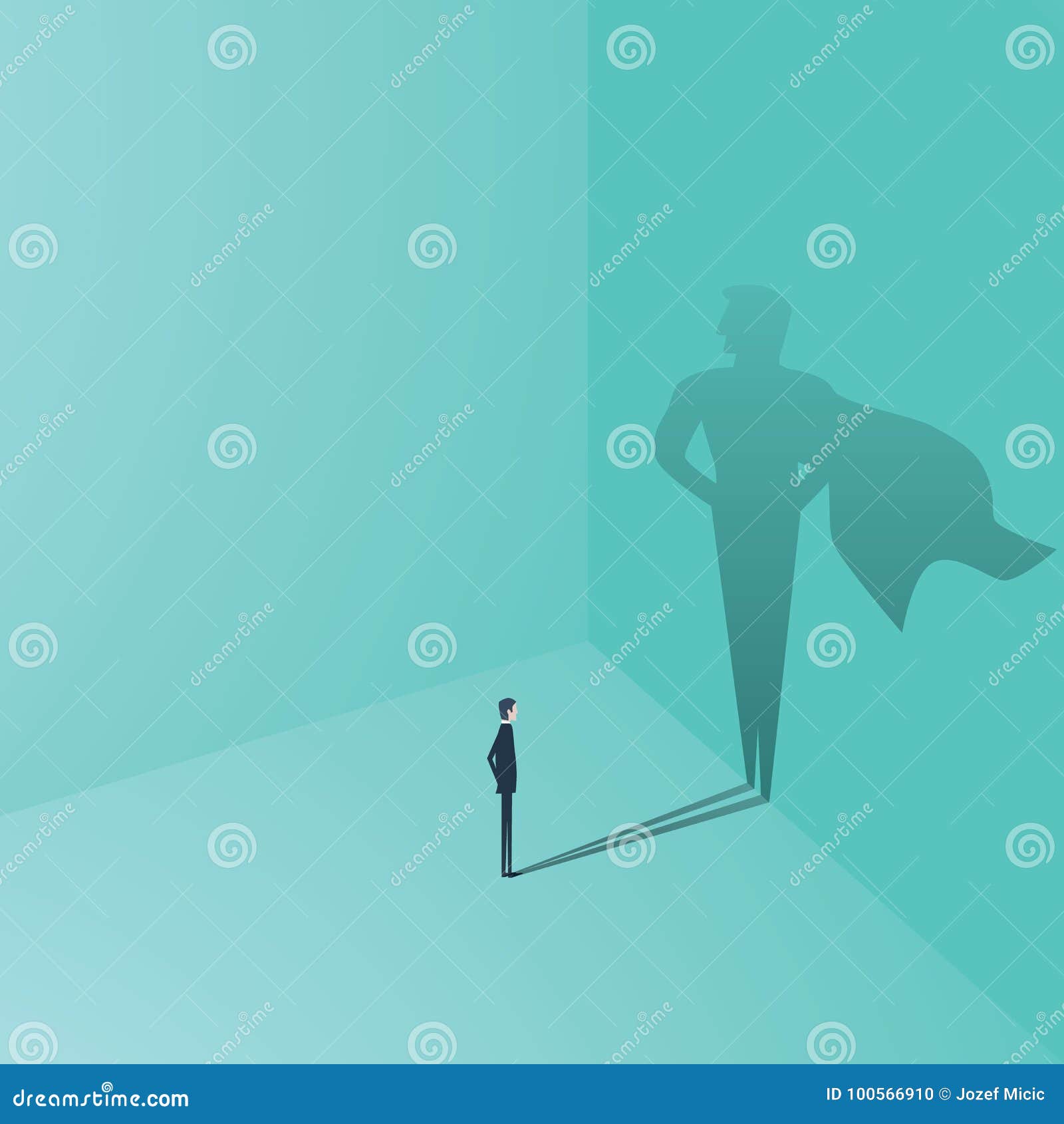 businessman with superhero shadow  concept. business  of ambition, success, motivation, leadership, courage