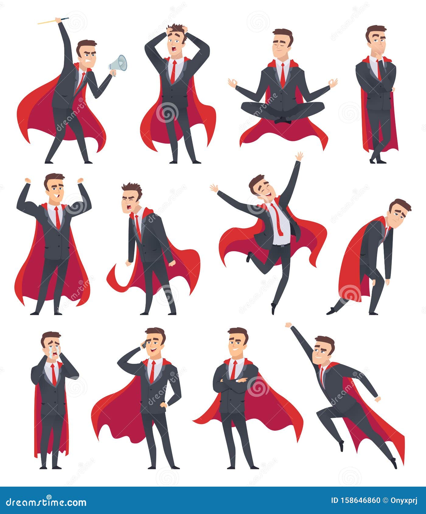 Businessman Superheroes. Male Characters in Action Poses of Superheroes  Business Person Vector Cartoons Stock Vector - Illustration of comic,  mantle: 158646860
