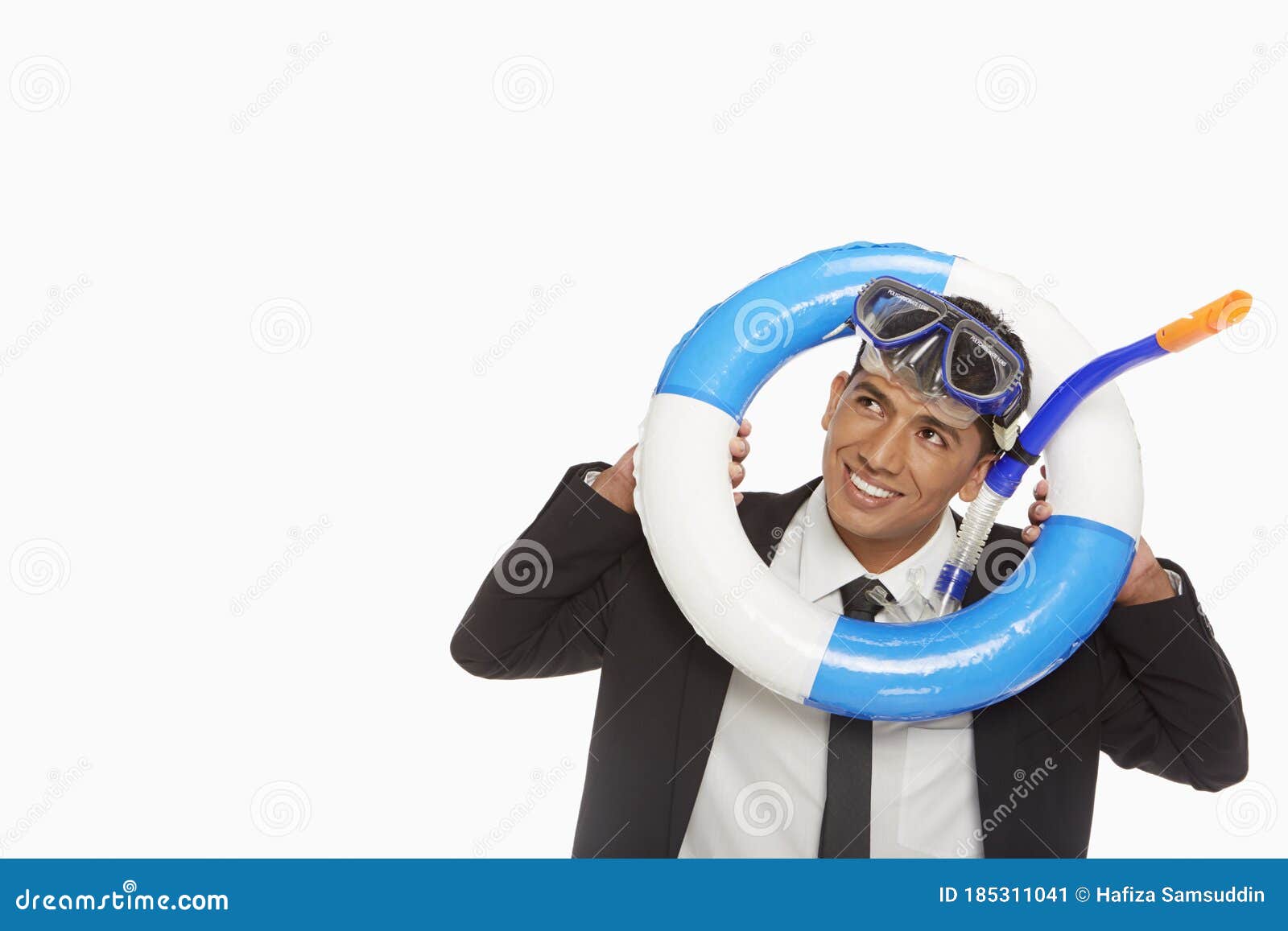 Businessman with Swimming Gear Looking through a Swimming Tube Stock ...