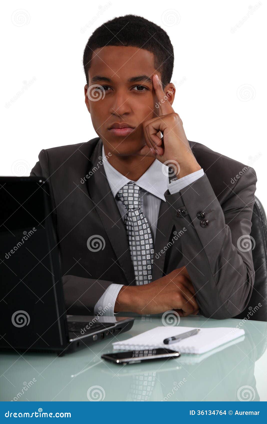 Businessman Thinking at His Desk Stock Photo Image of natural