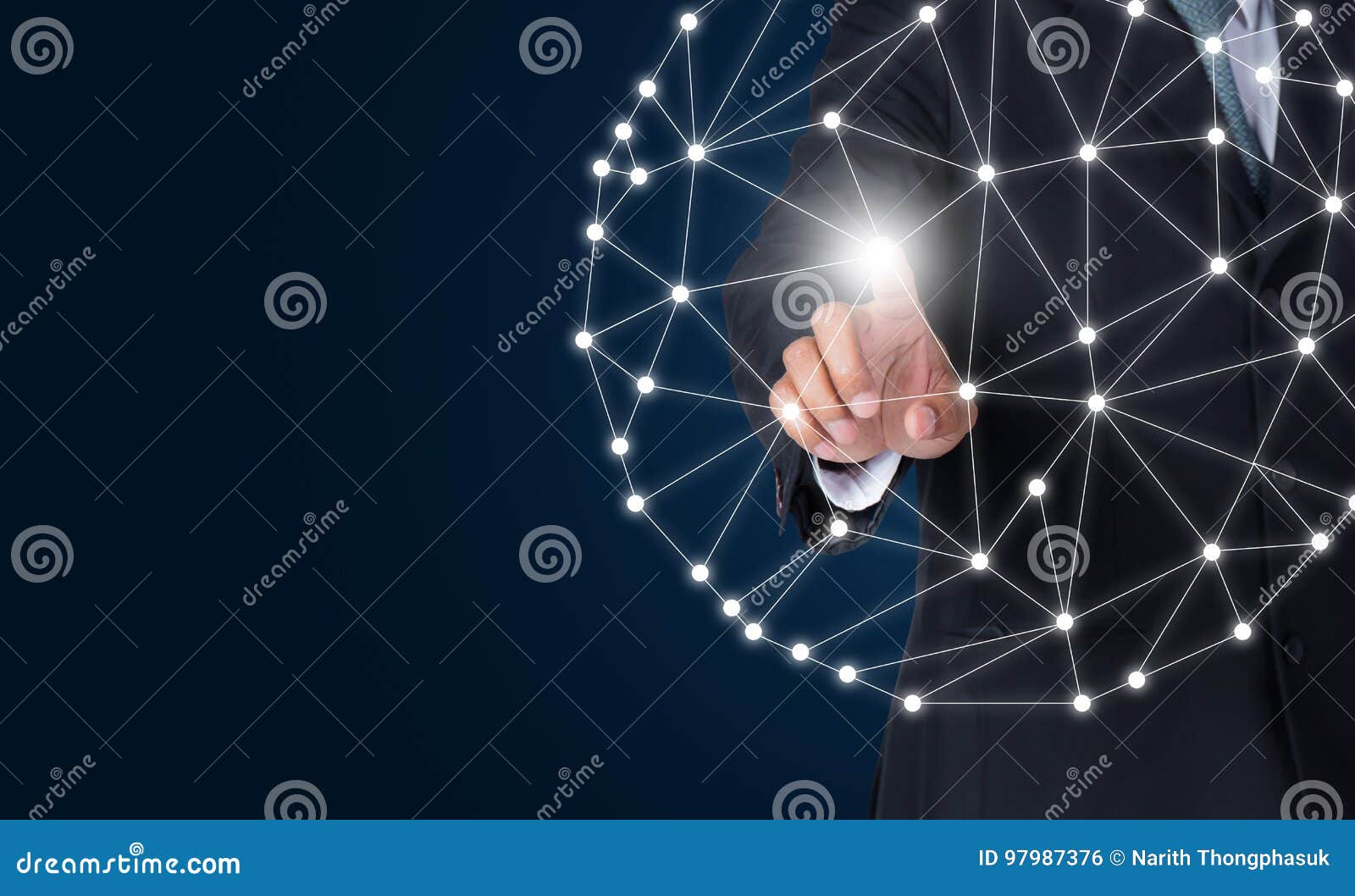 businessman touching global network and connection data exchanges