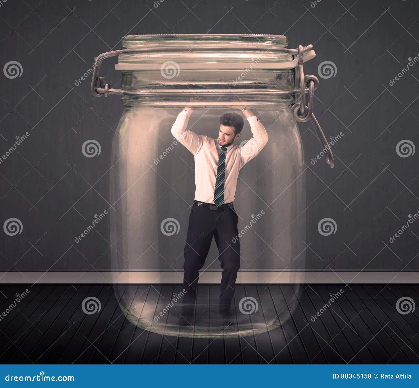 Businessman Trapped into a Glass Jar Concept Stock Photo Image of