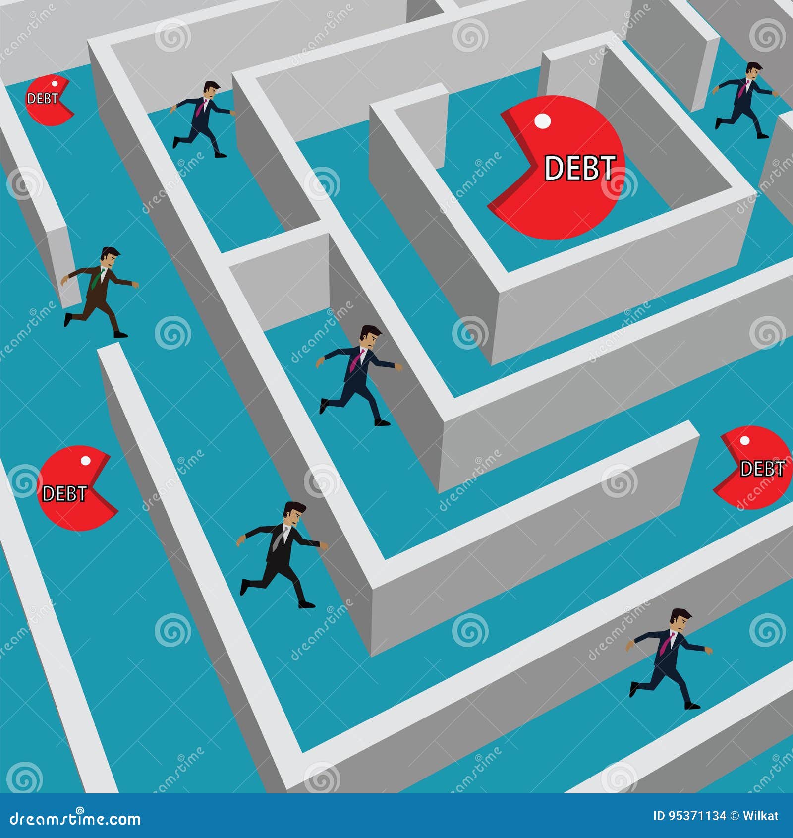Businessman Try To Escape from DEBT Hunter in the Maze. Editorial Stock