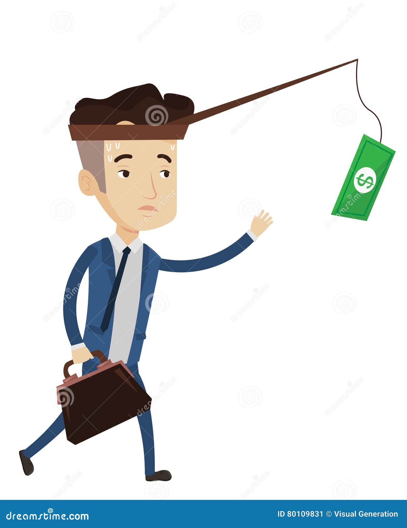 Businessman Trying To Catch Money on Fishing Rod. Stock Vector