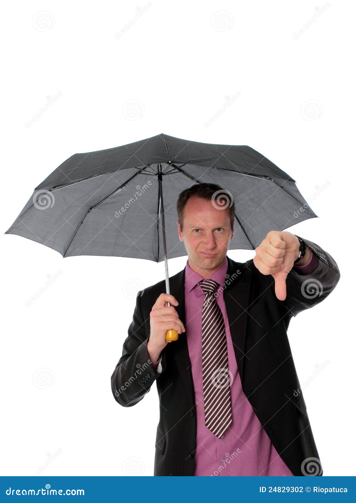 Businessman Under Umbrella Giving a Thumbs Down Stock Photo Image of negative, hand 24829302