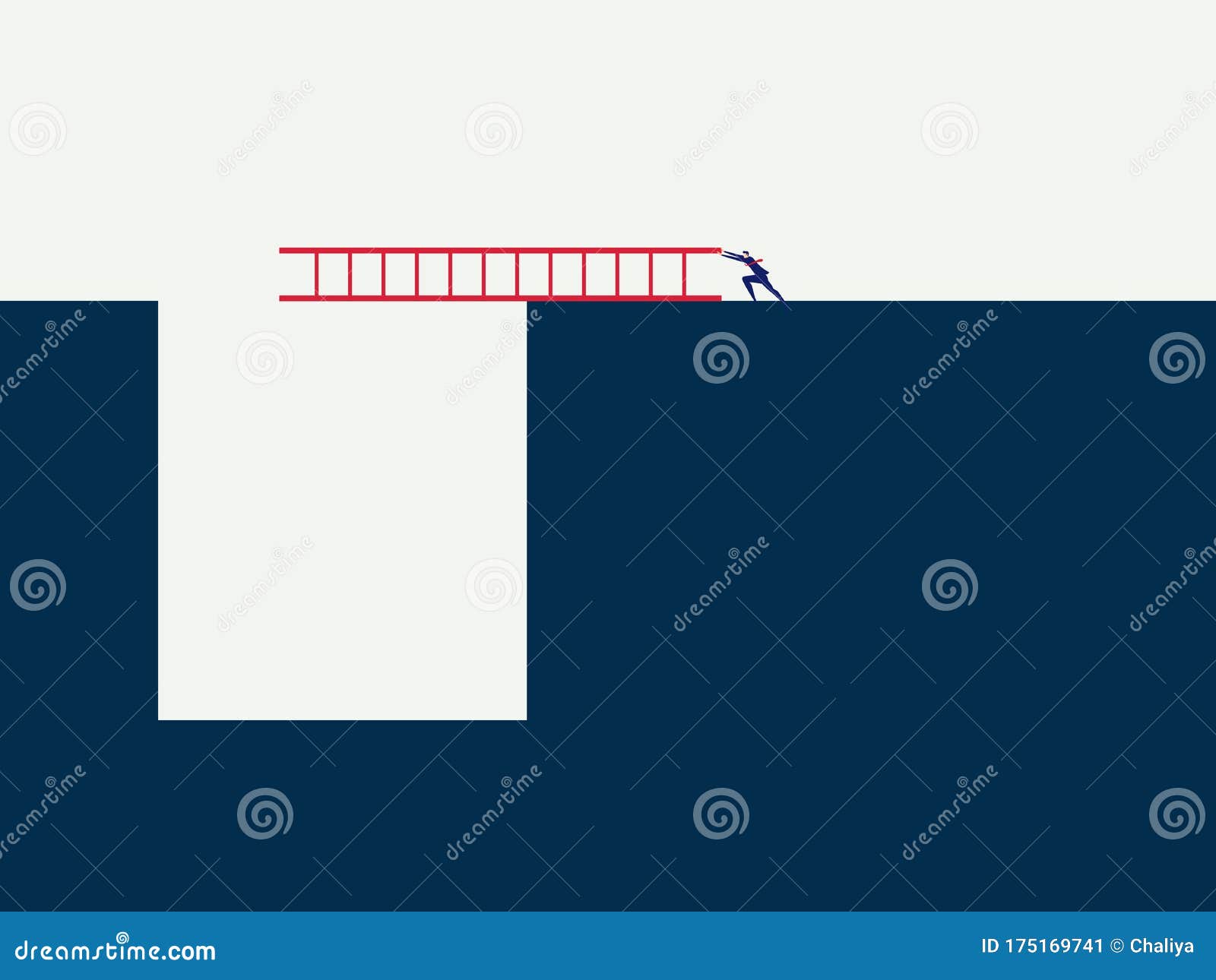 businessman use ladder to cross through the gap as problem crisis hardship and burden concept