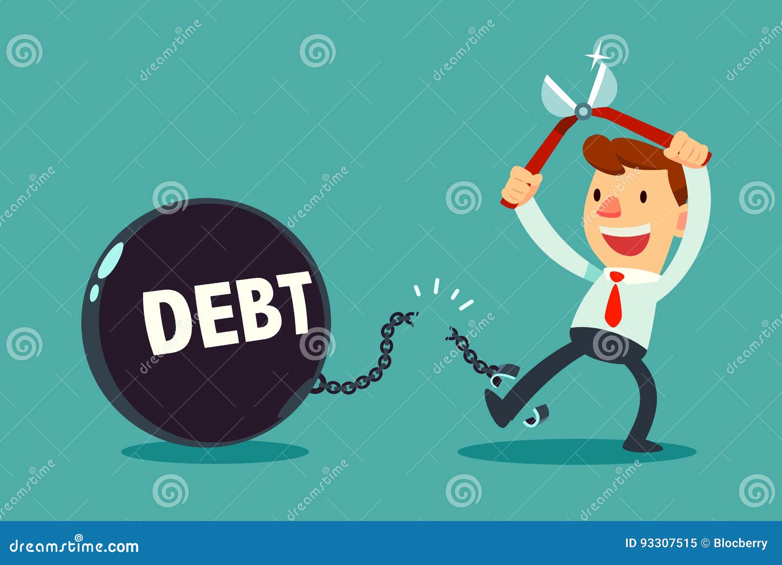 Businessman use pliers to cut the chain and debt metal ball