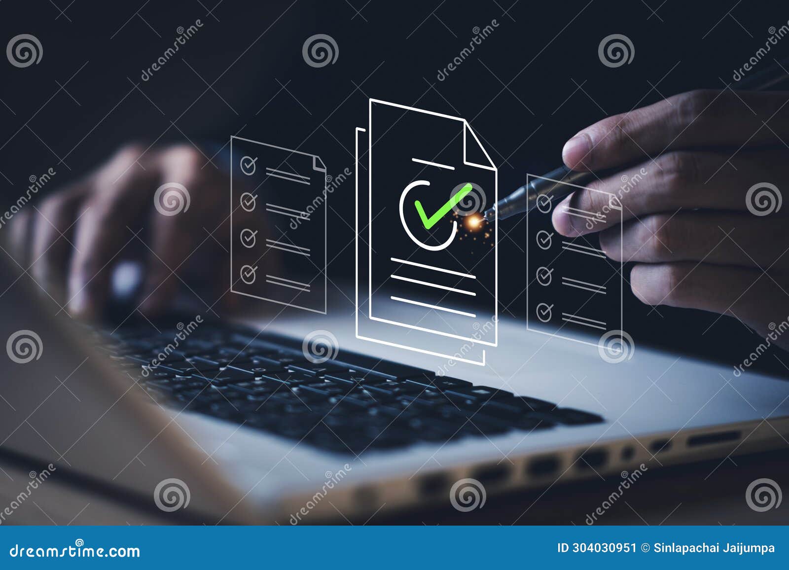 businessman use smartpen checklist on e-document. document management system (dms).