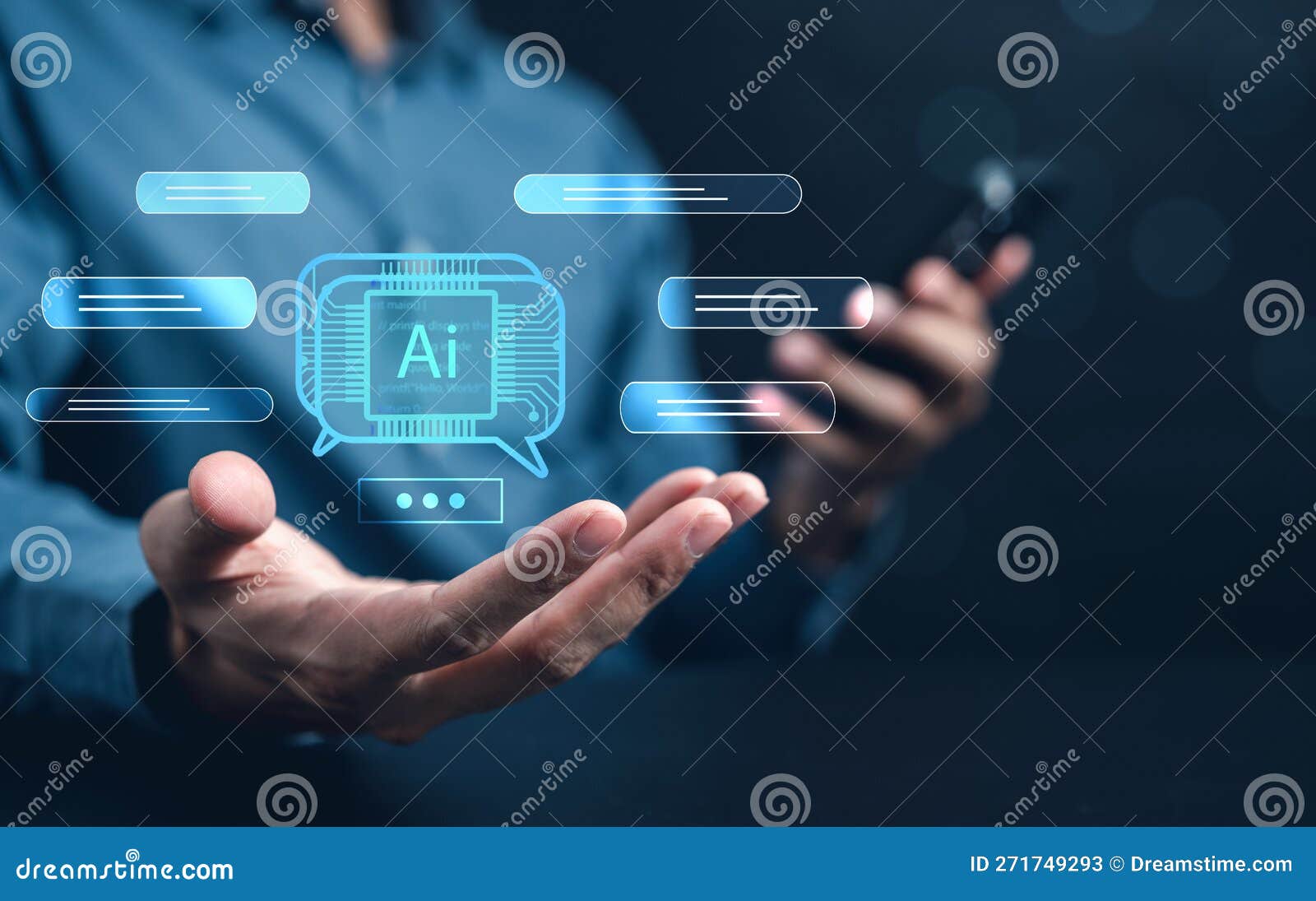 businessman using chat bot in smartphone intelligence ai. chat with ai artificial intelligence, developed by openai generate.