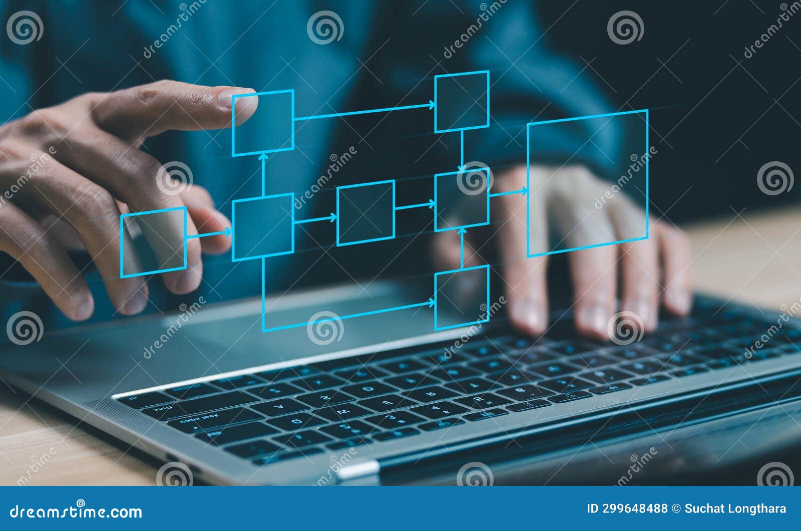 Businessman Using Computer Show Organigram or Diagram Algorithm Flow To ...