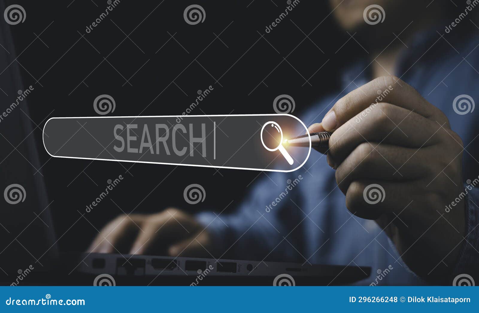 businessman using pen to touching on search tool bar browsing for optimum input keyword data and seo or search engine optimization