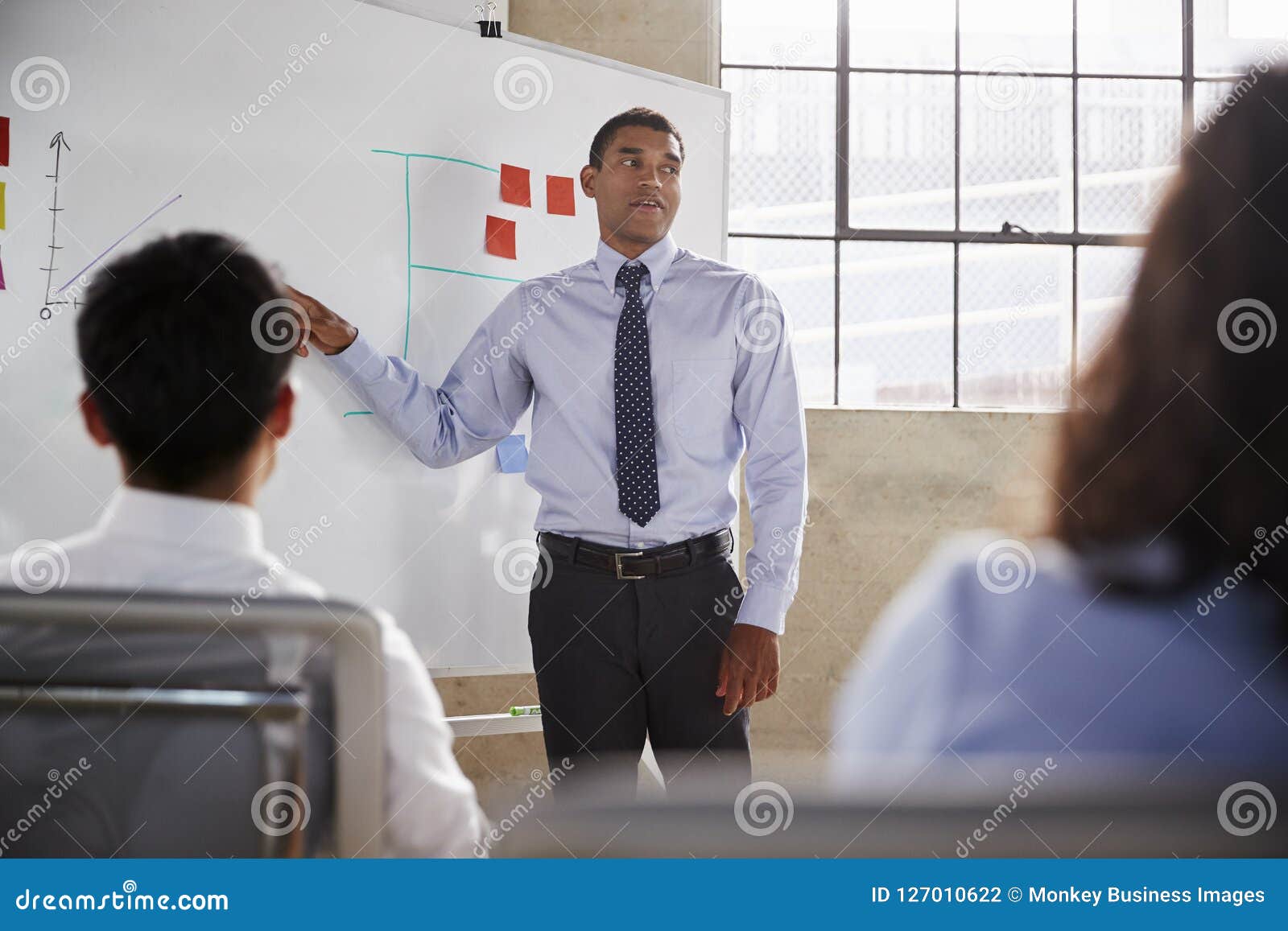 Businessman Using Whiteboard during Presentation, Close Up Stock Photo