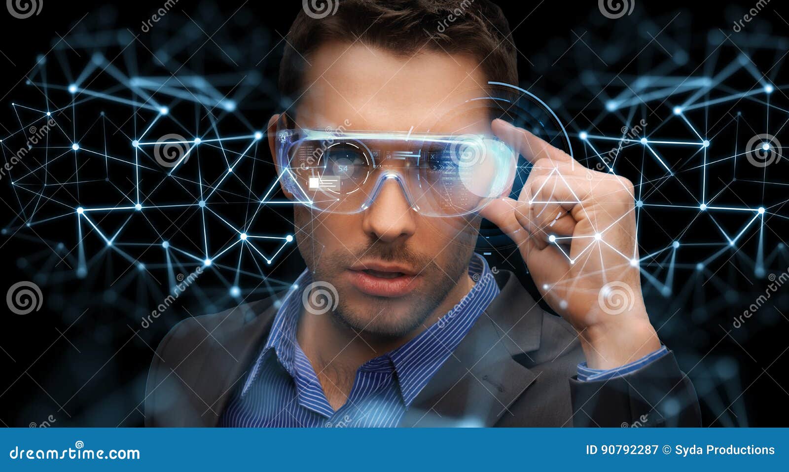 Businessman in Virtual Reality or 3d Glasses Stock Image Image of