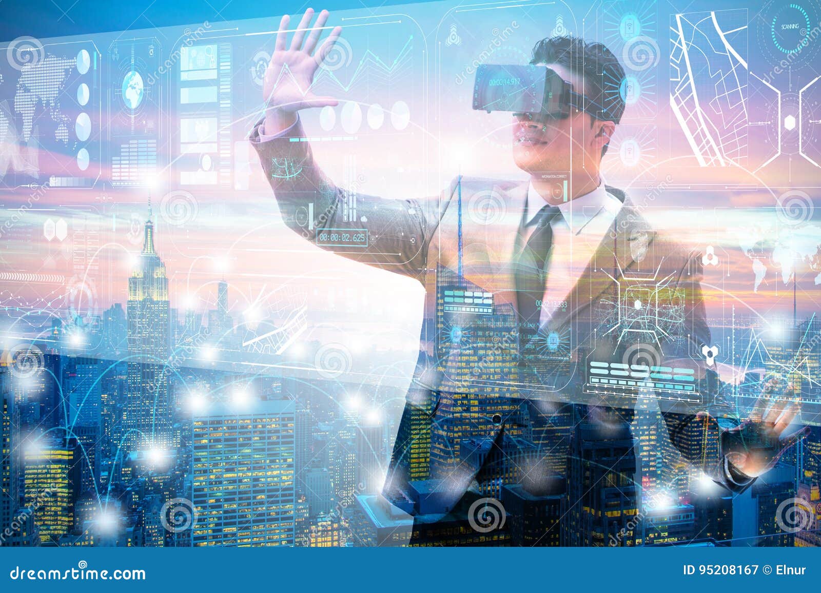The Businessman in Virtual Reality Trading on Stock Market Stock Image