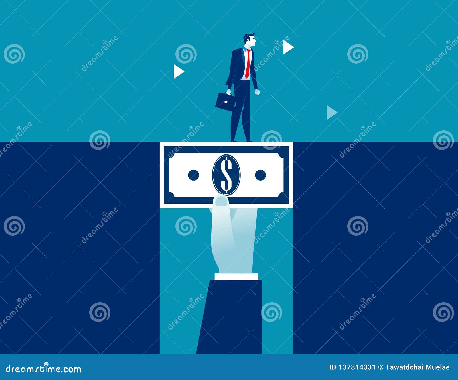 businessman walking across dollar money bridging the gap. concept business  