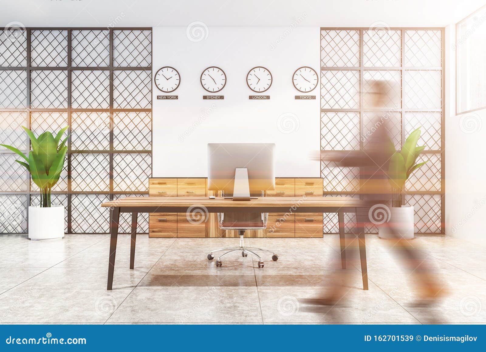 Businessman Walking In White Ceo Office Stock Illustration