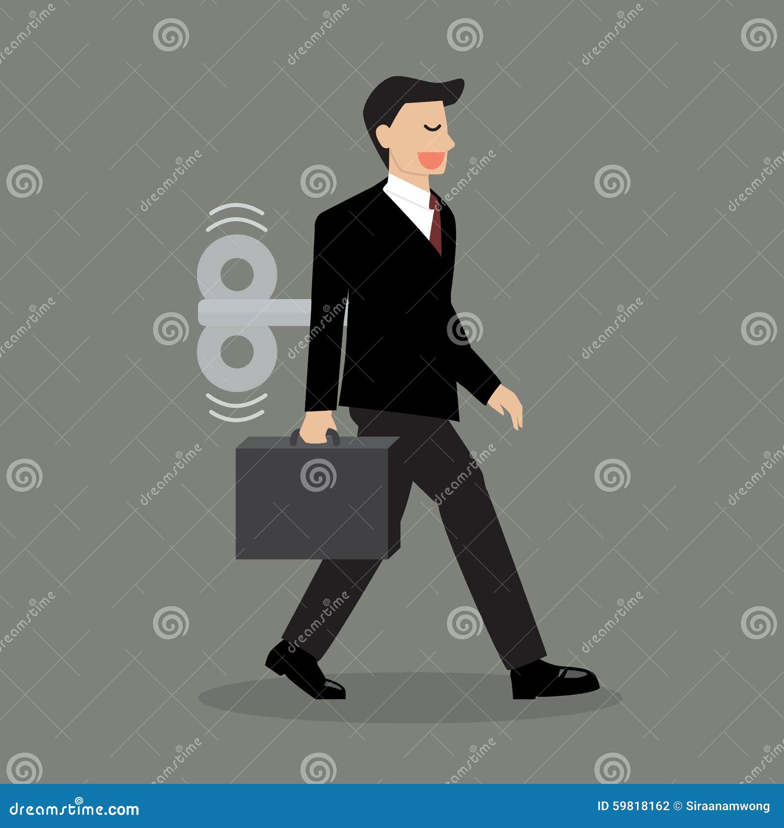 Businessman with Windup Key in His Back Stock Vector Illustration of