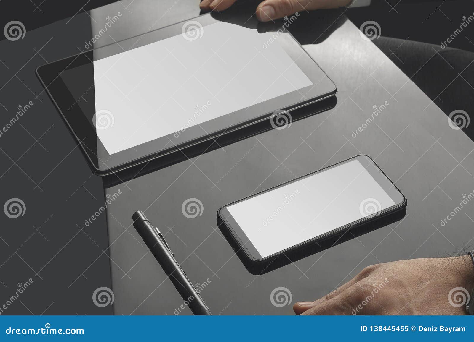 Businessman Working in the Office with Communication Equipments Stock