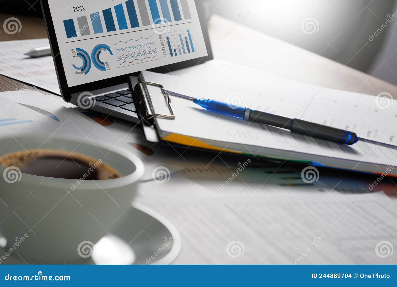 businessman working reading documents graph financial to job succes analyze document plans online documentation database