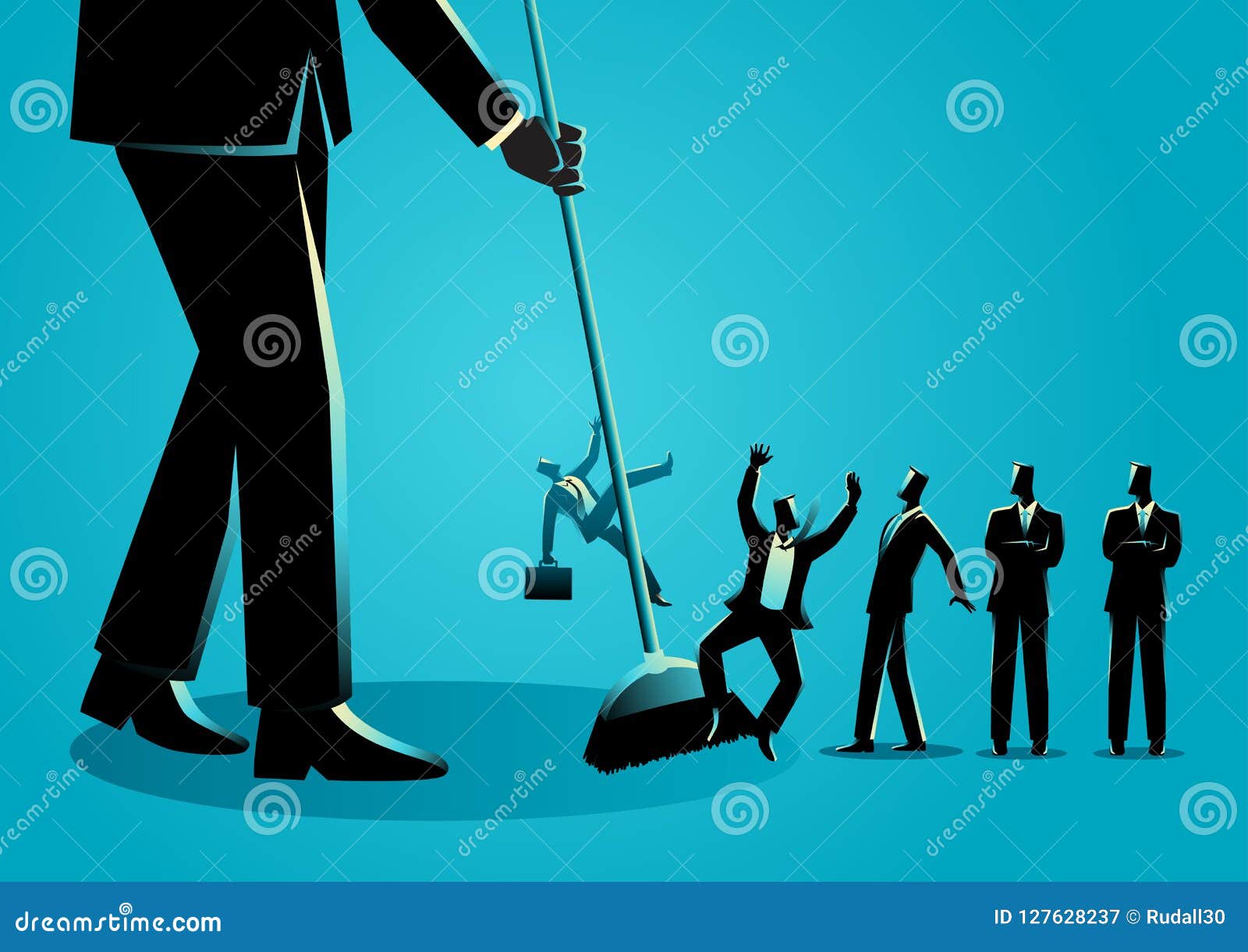 businessmen being swept by a broom
